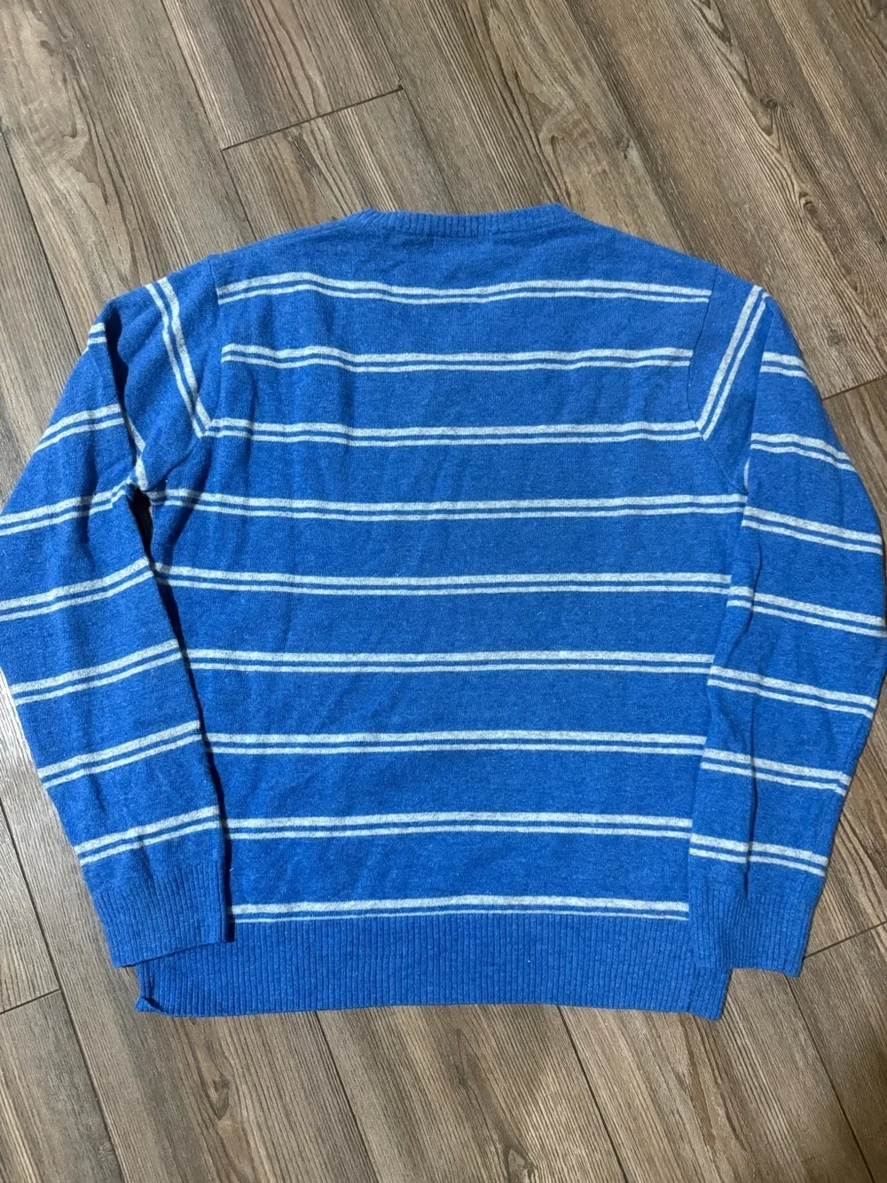 Iceland Italy Blue Striped Wool V-Neck Sweater XL Made in Italy